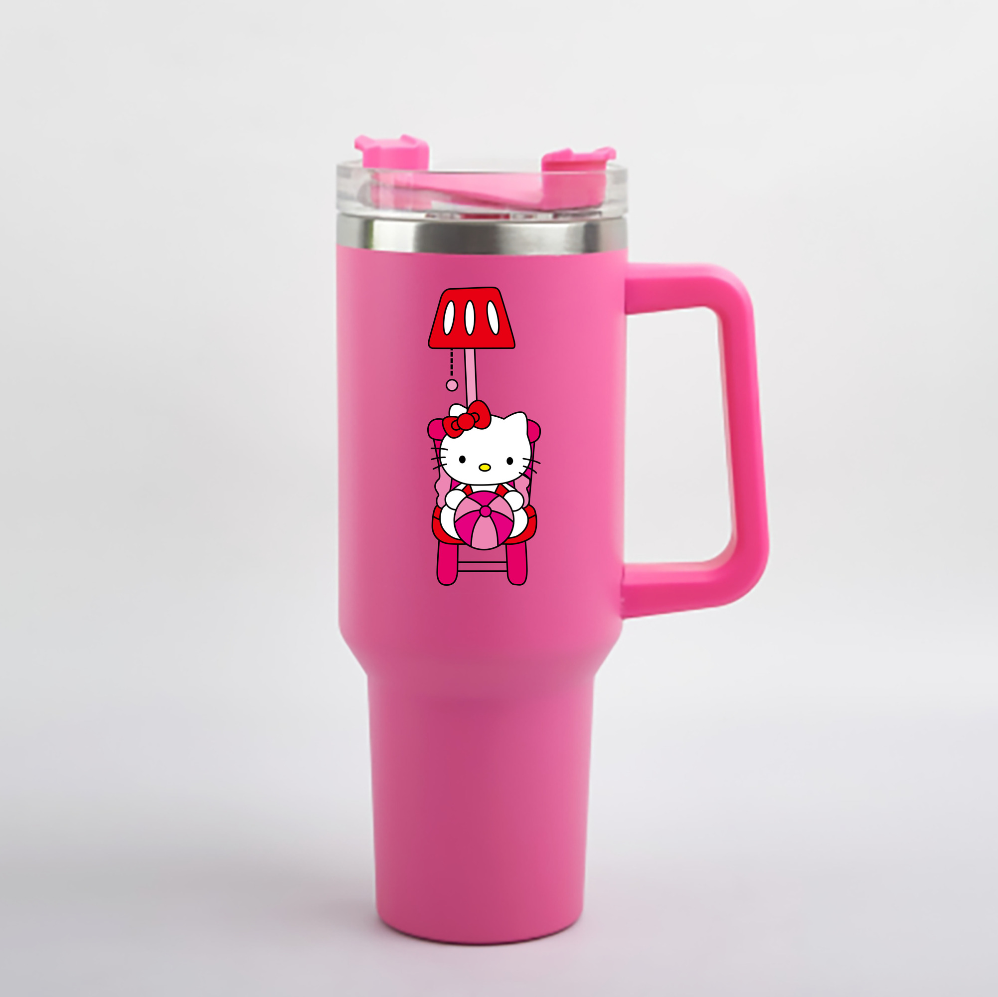 （画像用） Hello Kitty ハローキティ 1200mL車用タンブラー - クリスタルステッカー（プラスチックストロー付き）